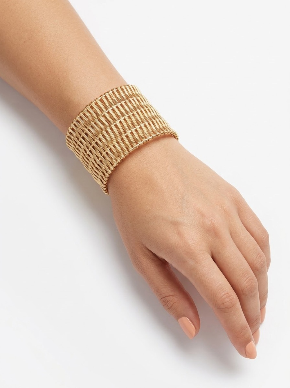 Gold Woven Wide Cuff Bracelet - Women Jewelry